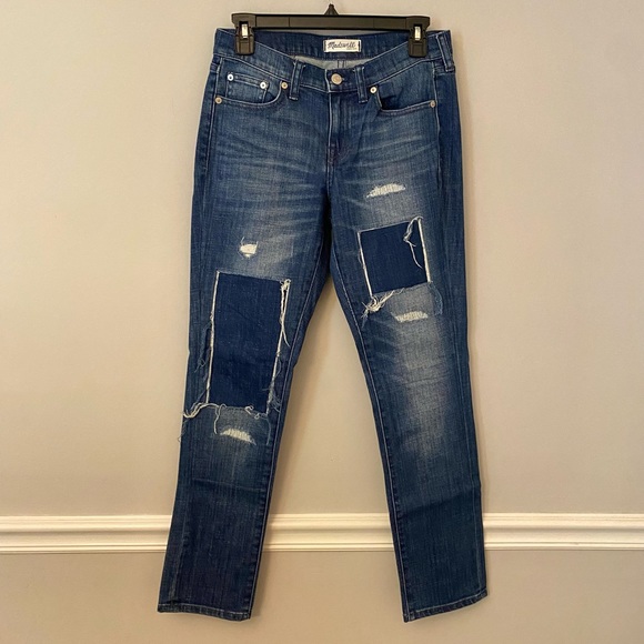 Madewell the Slim boy jean patches -Up Edition Springfield Wash distress jeans. - Picture 2 of 11